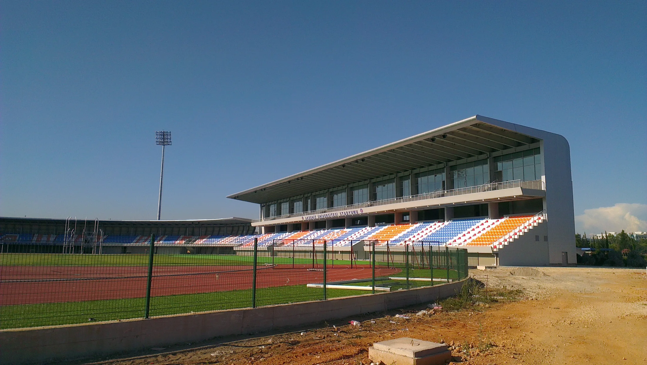 Exterior of the covered grandstand at Akdeniz University Stadium