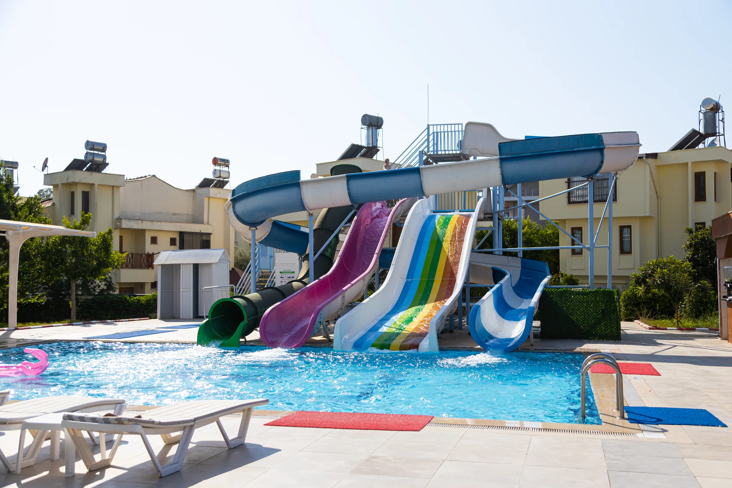 Water slides and pool at Maya World Park