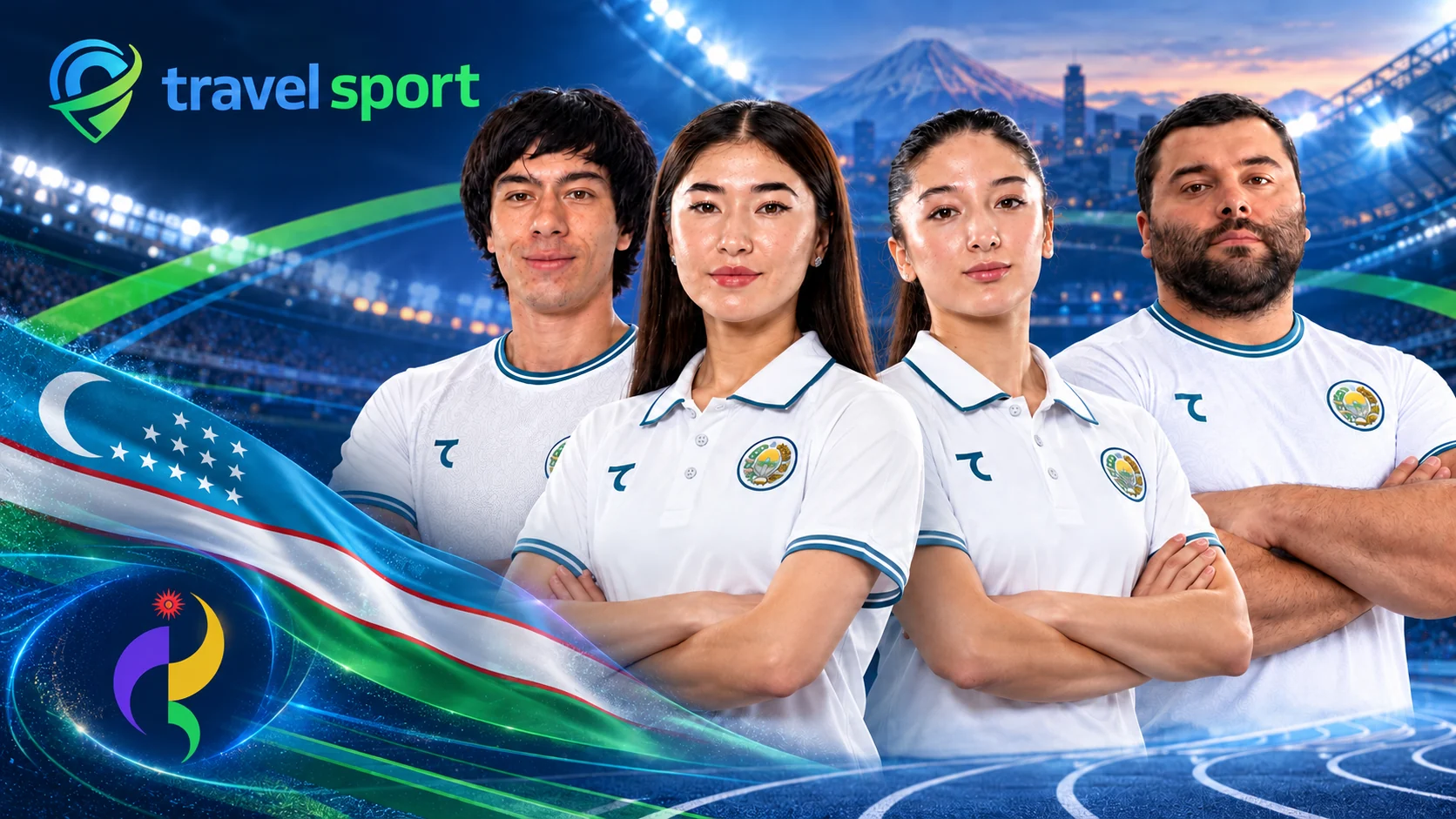 Uzbekistan athletics medallists Anvar Anvarov, Sharifa Davronova, Barnokhon Sayfullaeva and Sukhrob Khodjaev